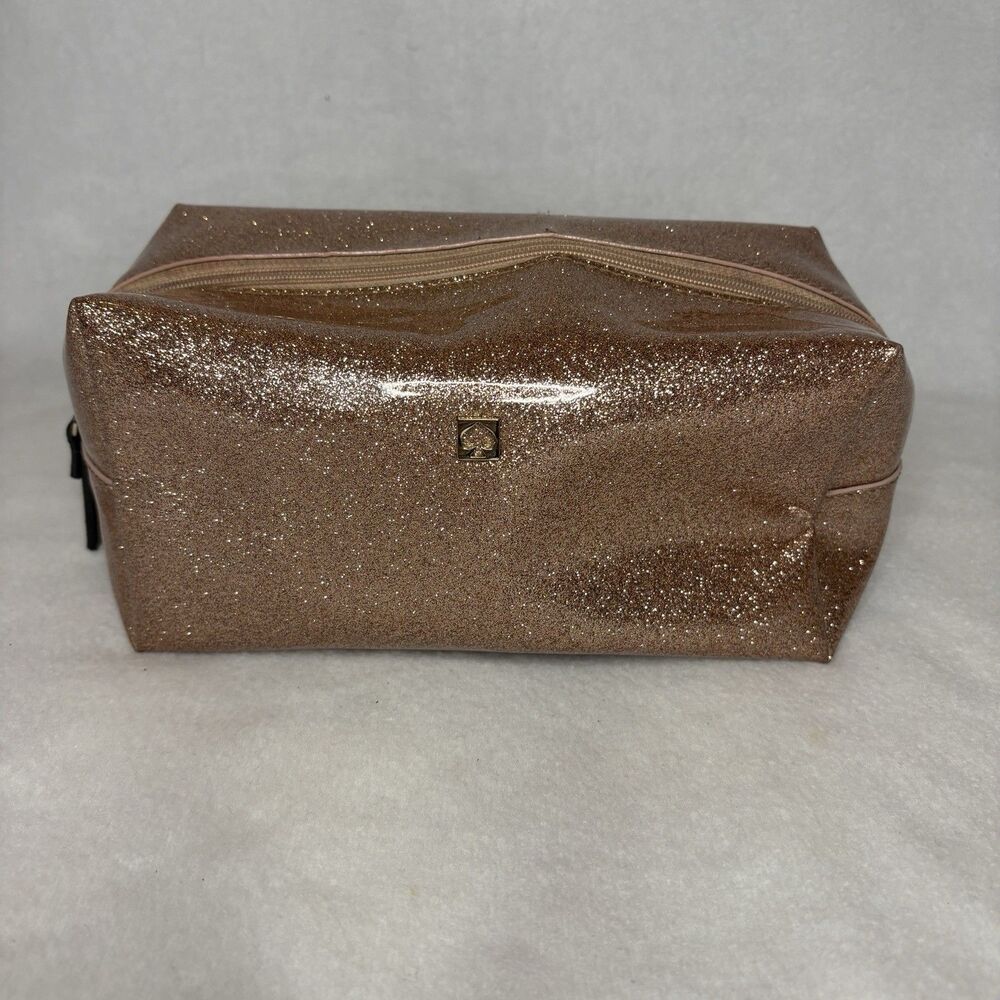 Kate Spade Medium Davie mavis Street Rose gold Glitter Makeup Pouch Bag